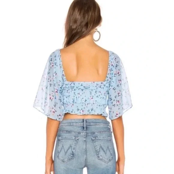 Tularosa Rosie Top Cropped Blouse Carolina Blue Floral Coastal Tropical size L - Picture 4 of 11